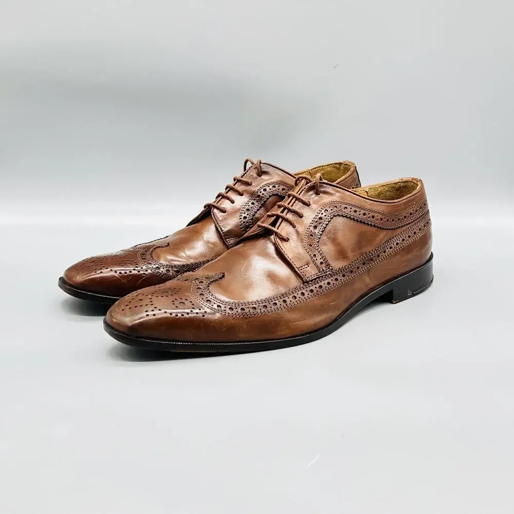 Mercanti Fiorentini Shoes Mens 9.5 Leather Wingtip Oxford Lace Up Dress Brogue